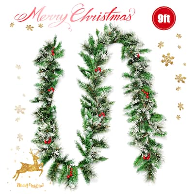 Gymax 9FT Pre-lit Christmas Decoration Garland Rattan w/ LED Lights - See Details