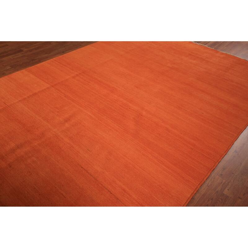 Modern Gabbeh Area Rug Hand-Knotted Oriental Orange Wool Carpet - 6'8" x 9'5"