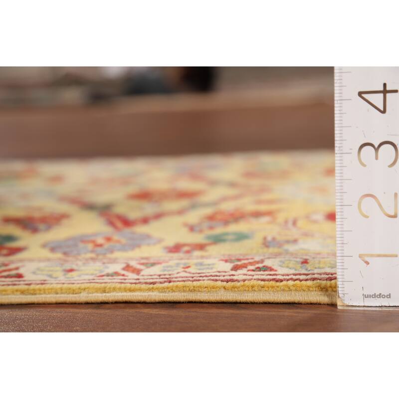 Yellow Kazak Oriental Foyer Rug Hand-Knotted Floral Wool Carpet - 2'0" x 3'0"