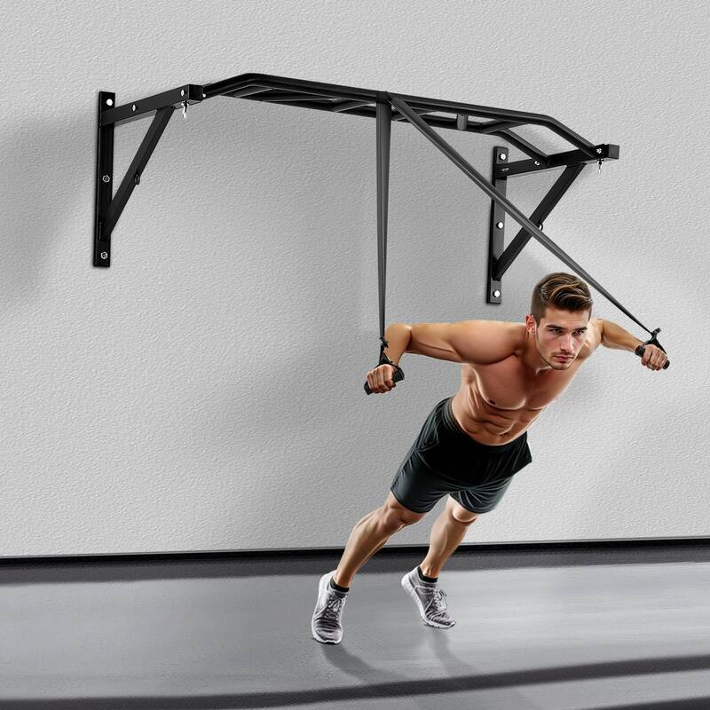 Wall Mounted Pull Up Bar with Pulley System and 10 Grip Options Triceps Rope for Home Gym Station - 49.61 x 23.07 x 17.95inch