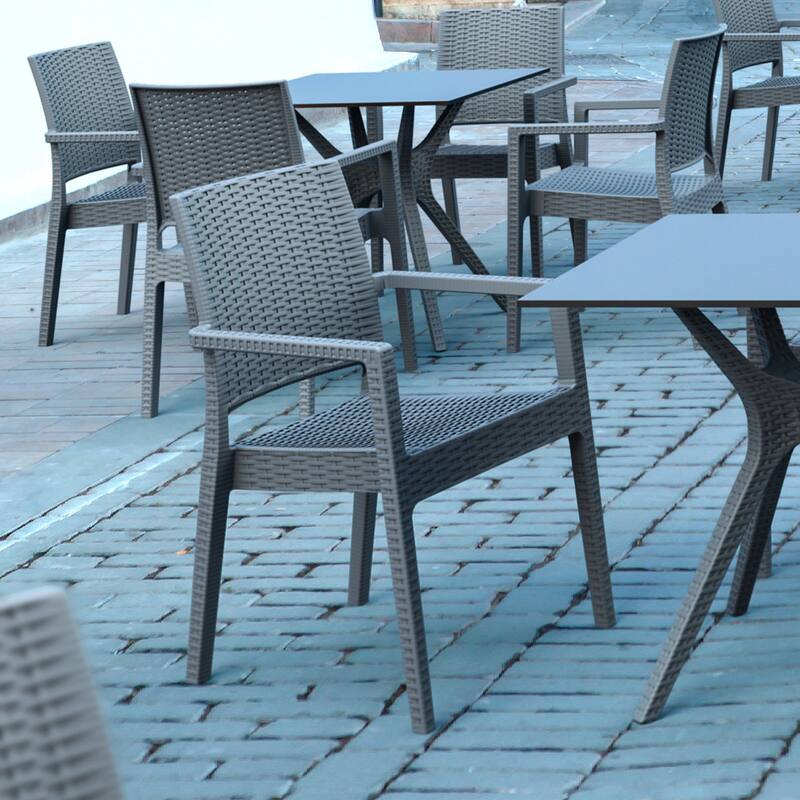 34" Gray Wickerlook Patio Stackable Dining Chair