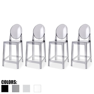 Set of 4 Smoke Modern 25" Seat Bar Stool Counter Height With Backs Plastic Chairs For Home Restaurant Office