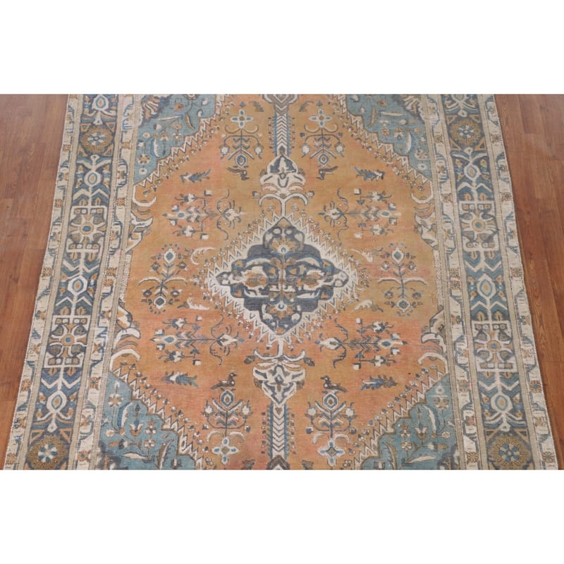 Geometric Tabriz Persian Vintage Area Rug Hand-Knotted Wool Carpet - 6'4"x 8'2"