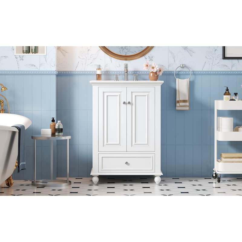24"Bathroom Vanity with Ceramic Sink, Storage Cabinet with Soft Closing Doors, Bathroom Cabinet with Drawer and Drawer Dividers