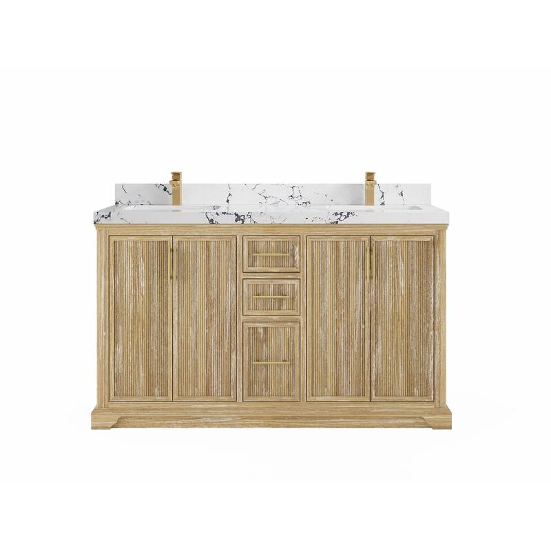 Willow Collections 60 x 22 Alys Solid Teak Wood Double Sink Bathroom Vanity with Quartz or Marble Countertop