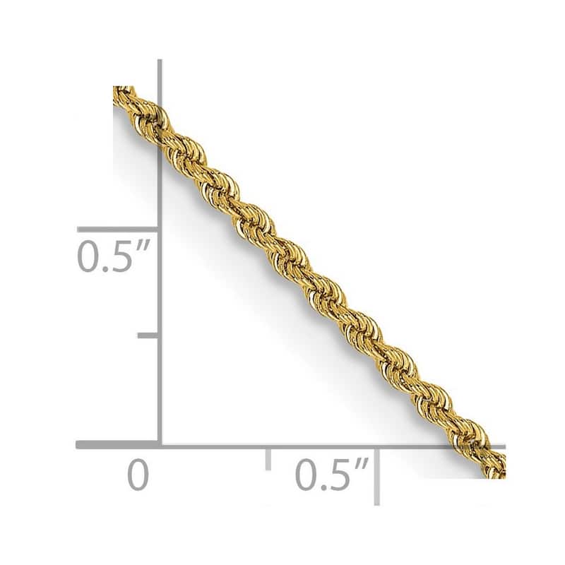 Curata Women's 14k Yellow Gold 2mm Handmade Regular Rope Chain Anklet - 10 Inch