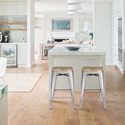 24"Gunmetal Backless Metal Counter Stools with Light Wooden Seat(set of 2)