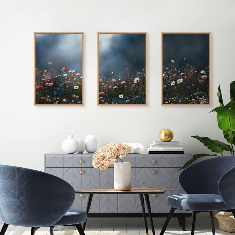 Abstract Dark Wall Decor,Wildflower Botanical Landscape Wall Painting