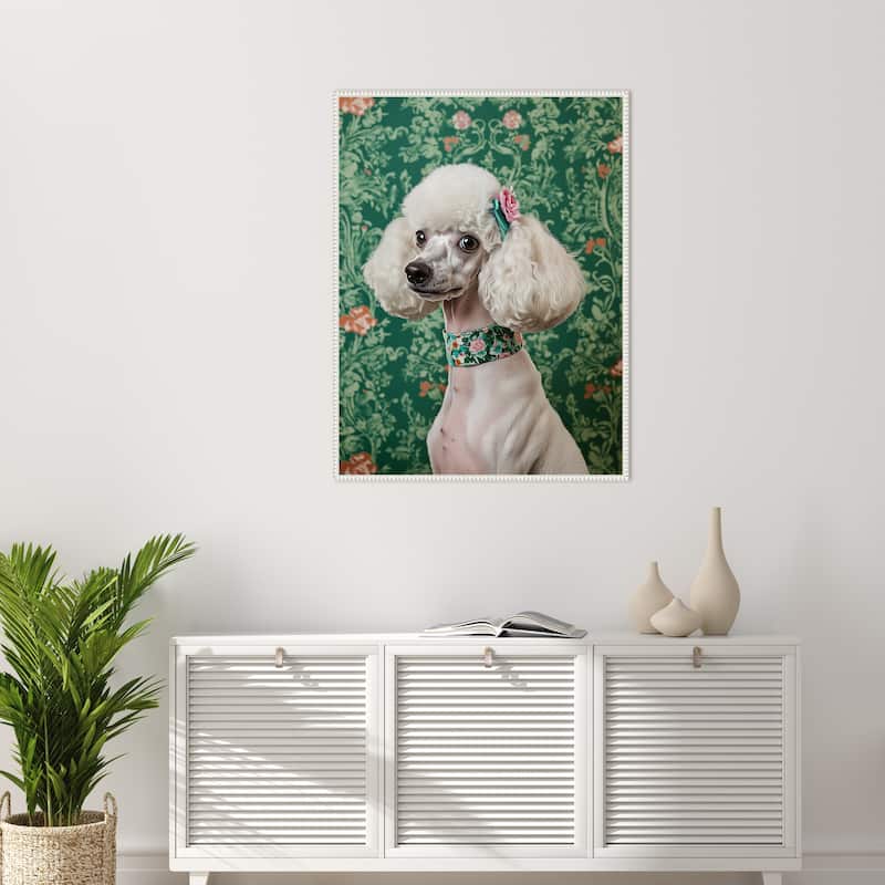 The Floral Adorned Poodle by Mowzu Framed Canvas Wall Art