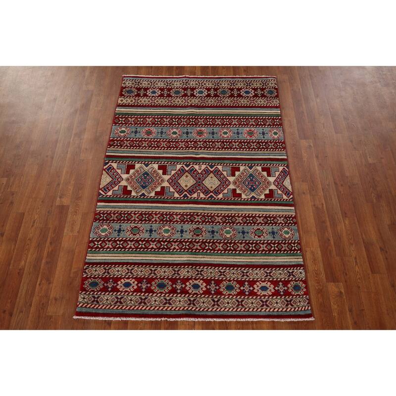 Oriental Multi-Color Kazak Area Rug Handmade Wool Carpet - 3'11" x 6'0"