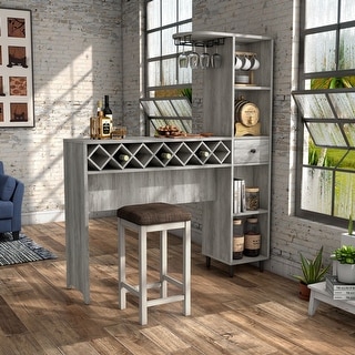 DH BASIC Transitional Vintage Grey Oak 6-Open Shelf Bar Table with Wine Storage by Denhour
