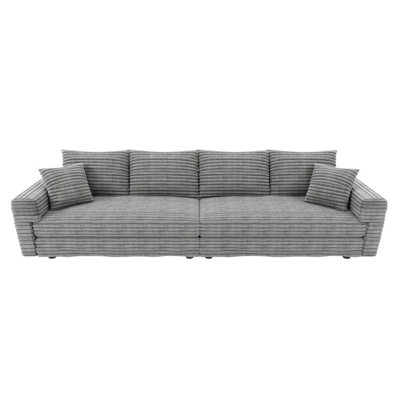 102.4 " Modern Comfy Upholstered Plush Corduroy 4-Seat Sofa with Soft Pillows