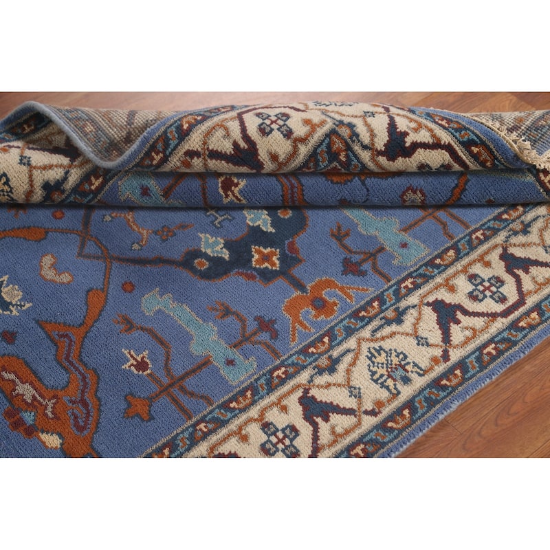 Floral Blue Oushak Oriental Area Rug Handmade Geometric Wool Carpet - 4'1"x 5'11"
