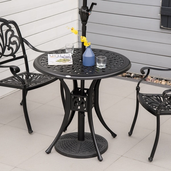 Antique Cast Aluminum Outdoor Bistro Table Only Outsunny 30 Round Patio Dining Table with Umbrella Hole Black 