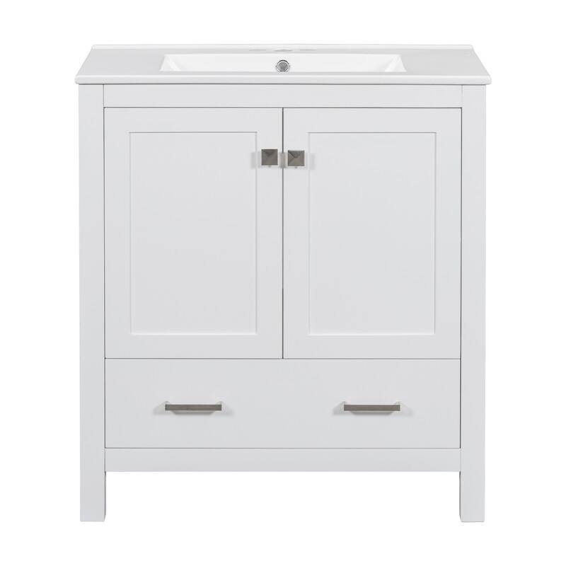 30" Black Solid Wood Bathroom Vanity Set - Undermount Sink Combo with 2 Doors, 1 Drawer & Soft-Close Mechanism‌ - White