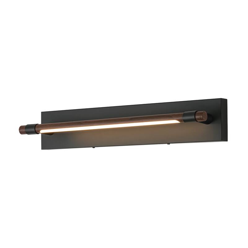 23.6" W Modern Rotatable Linear LED Dimmable Wall Sconce in Matte Black and Wood Grain Finish for Hallway or Bathroom