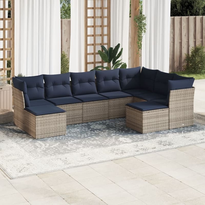 vidaXL Patio Sofa Set with Cushions Outdoor Conversation Furniture Poly Rattan - 21.7" x 24.4" x 27.2" - Beige and gray without table