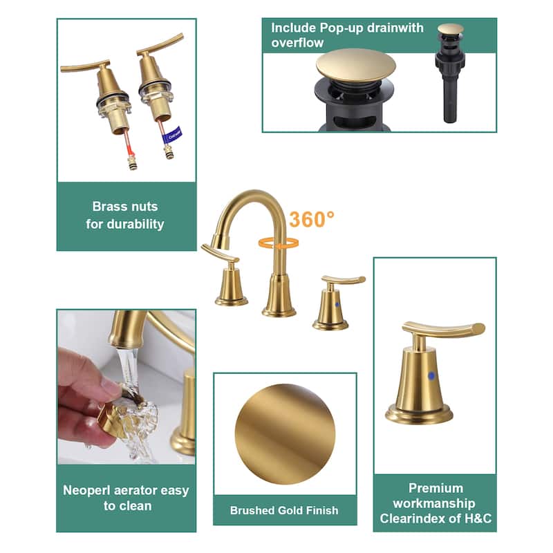 WOWOW 8 in. Widespread Double Handle Bathroom Sink Faucet