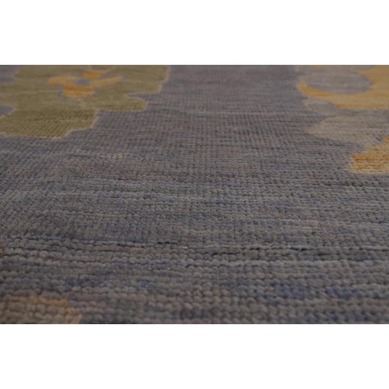 Blue Vegetable Dye Oushak Turkish Area Rug Hand-Knotted Wool Carpet - 9'6"x 12'1"