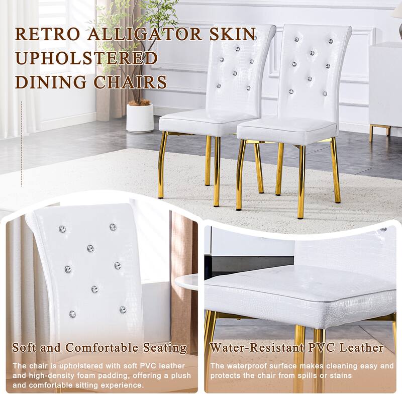 Set of 4, Retro alligator skin Upholstered dining chairs,with Crystal buckle design and Faux Leather design