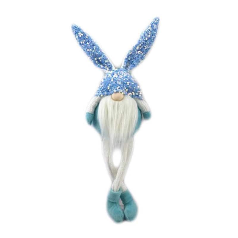 HomeRoots 20" Blue and White Fabric Bunny Rabbit Sitting Gnome - 4.5' X '20.1' X '5.9