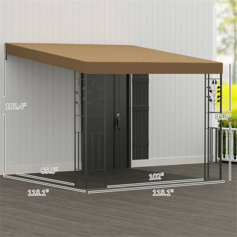 Coffee Lean-To Pergola with Powder-Coated Metal Frame and 180gsm Polyester Canopy UPF30 Plus Splash Resistant