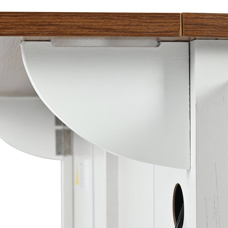 Farmhouse Kitchen Island with Drop Leaf Power Outlet and Rolling Wheels