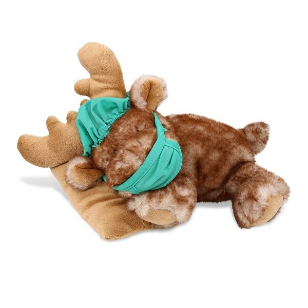 slide 2 of 6, DolliBu Sleeping Moose With Pillow Doctor Plush with Cap and Face Mask - 10 inches