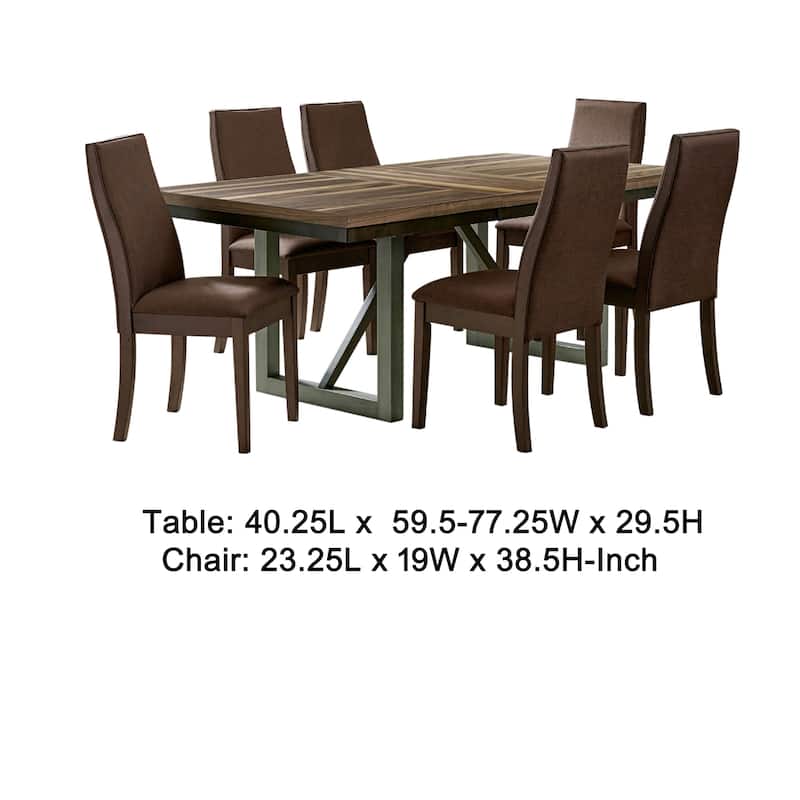 Zor 7pc Dining Set, 60-77 Inch Extendable Table, 6 Chairs, Dark Brown
