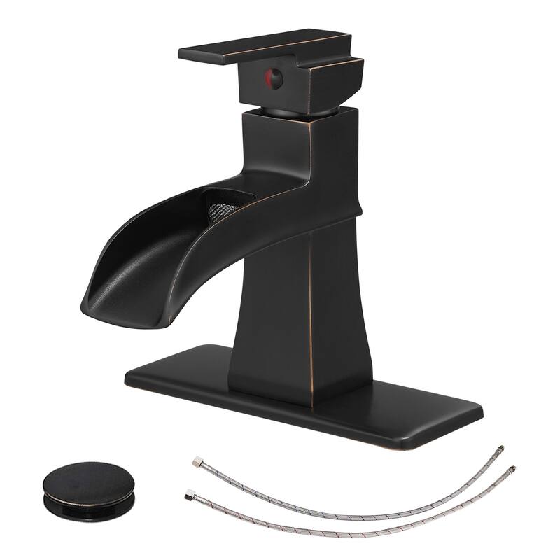 Topcraft Single Handle Waterfall Bathroom Faucet with Baseplate - Oil-Rubbed Bronze