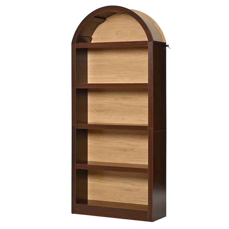 Freestanding Tall Bookshelves Set of 2, Farmhouse Two-Tone Open Storage Cabinet with Fabric Arched Top, 5-Tier Display Bookcase