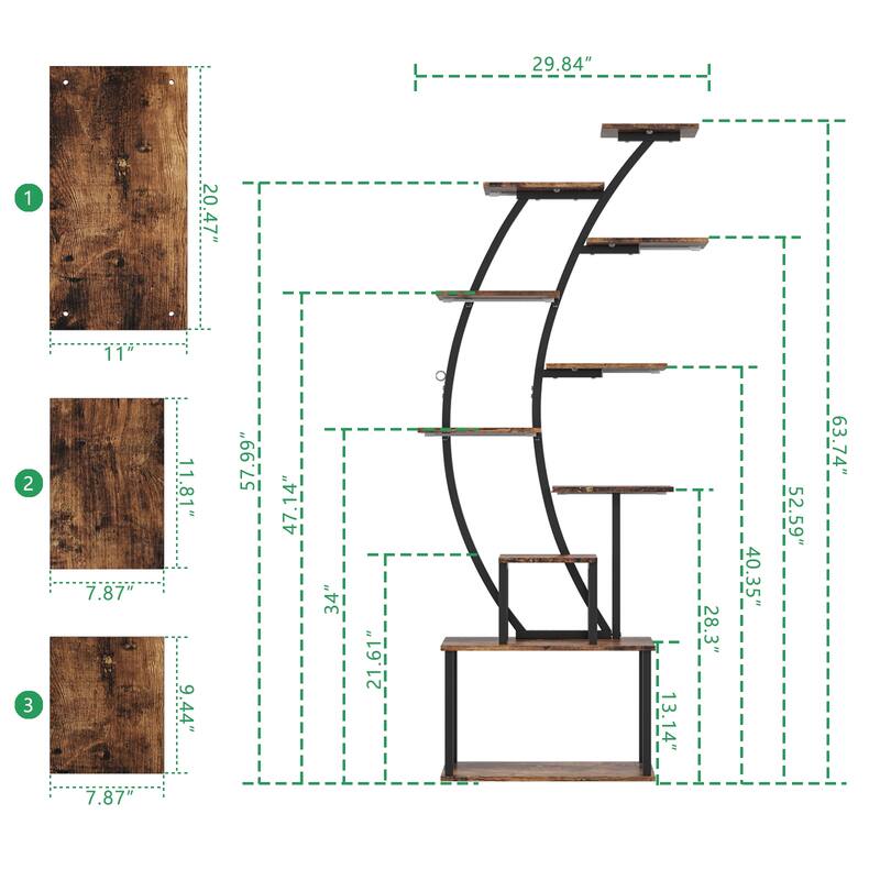 63"H 9 Tiered Indoor Plant Stand with Grow Lights