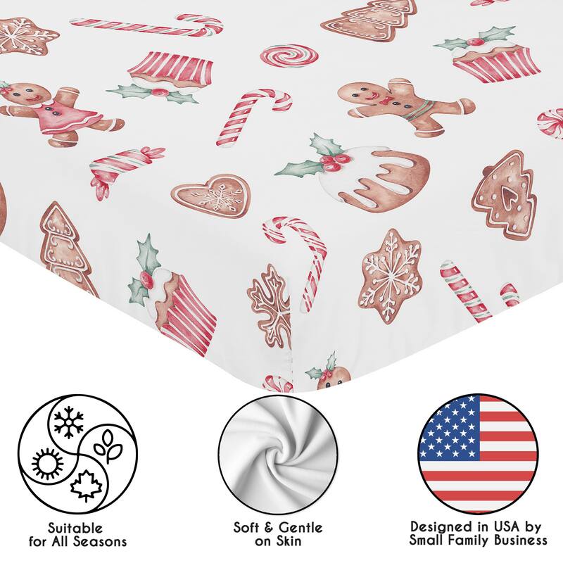 Sweet Jojo Designs Christmas Holiday Gingerbread Boy, Girl, Unisex/Gender Neutral Fitted Crib Sheet - Xmas Cookies for Christmas