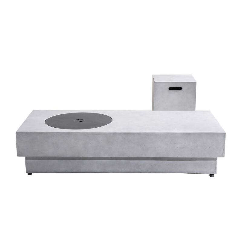 Outdoor Terrafab Composite Fire Pit Table & Propane Tank Side Table Set with Rain Cover