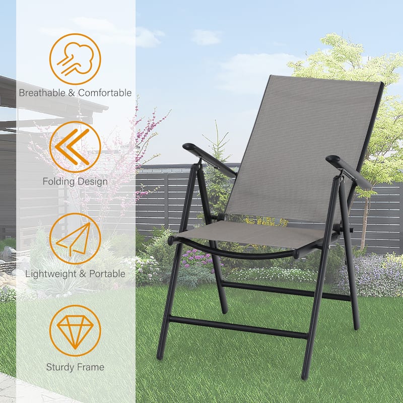 Outdoor Folding Sling Dining Chair Aluminum & Steel Frame, Set of 4