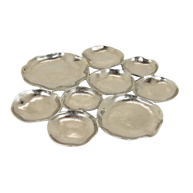 Jiva 9 Piece Decorative Bowl Set, Irregular Shaped Design, Silver Metal