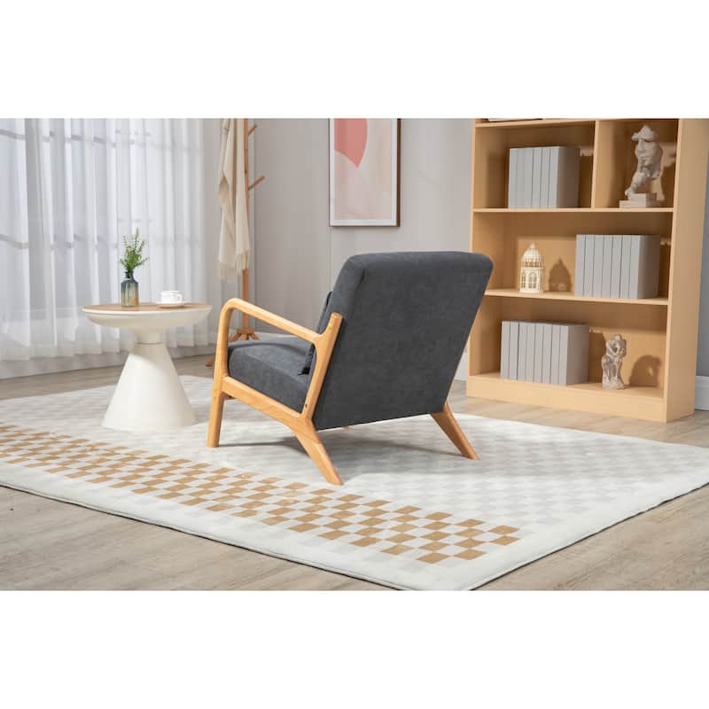 Anmytek Mid Century Modern Accent Chair Gray Fabric Wood Frame Small Space Living Room Reading Chair