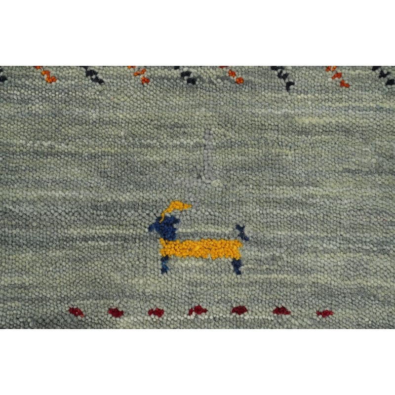 Hand Knotted Oriental 100% Wool Carpet Tribal Animal Pictorial Greys & Charcoal Gabbeh Area Rug - 9' 8'' X 8' 0''