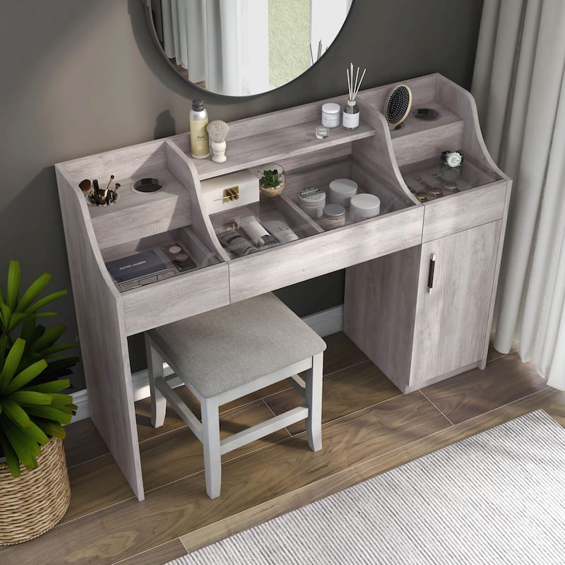 DH BASIC Transitional Coastal White and Glass Top Vanity with Grommets by Denhour
