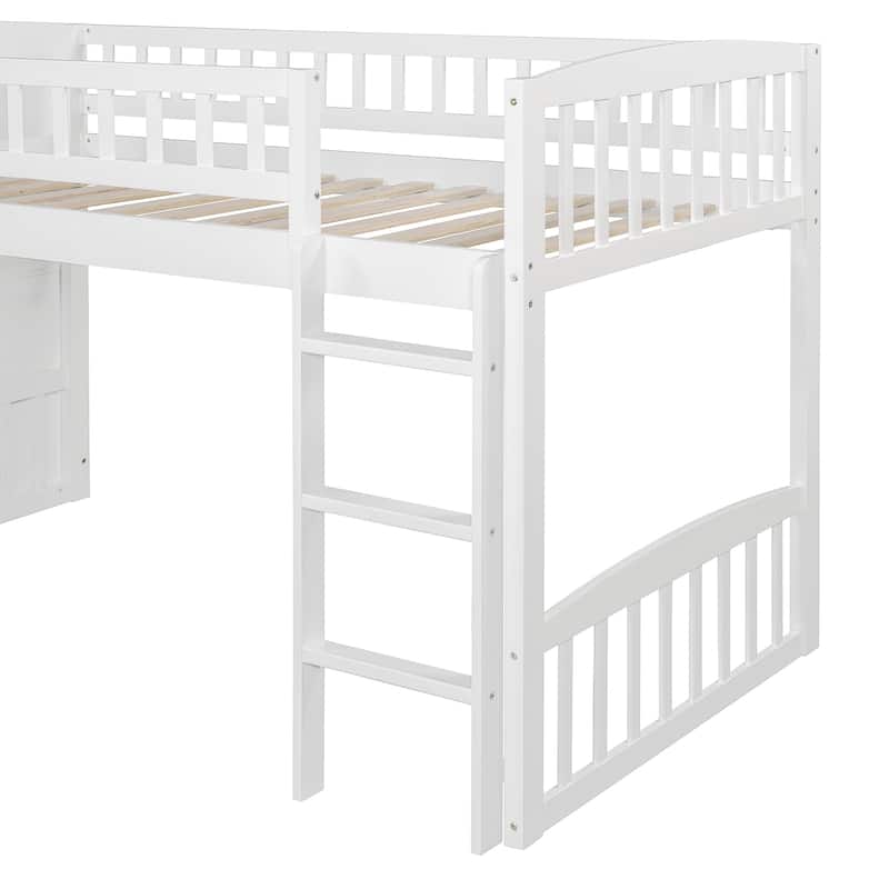All-in-one Loft Bed Built-in Ladder Wood Frame Loft Bed with Slide, 2 Drawers, Storage Stairs & Underbed Activity Space for Kids