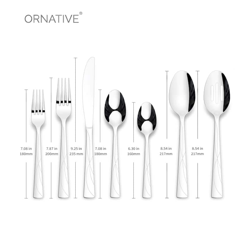 Ornative JARA 18/0 Stainless Steel Mirror 42 Pieces Flatware Set with Buffet - 10.71" H x 14.37" W x 1.77" D