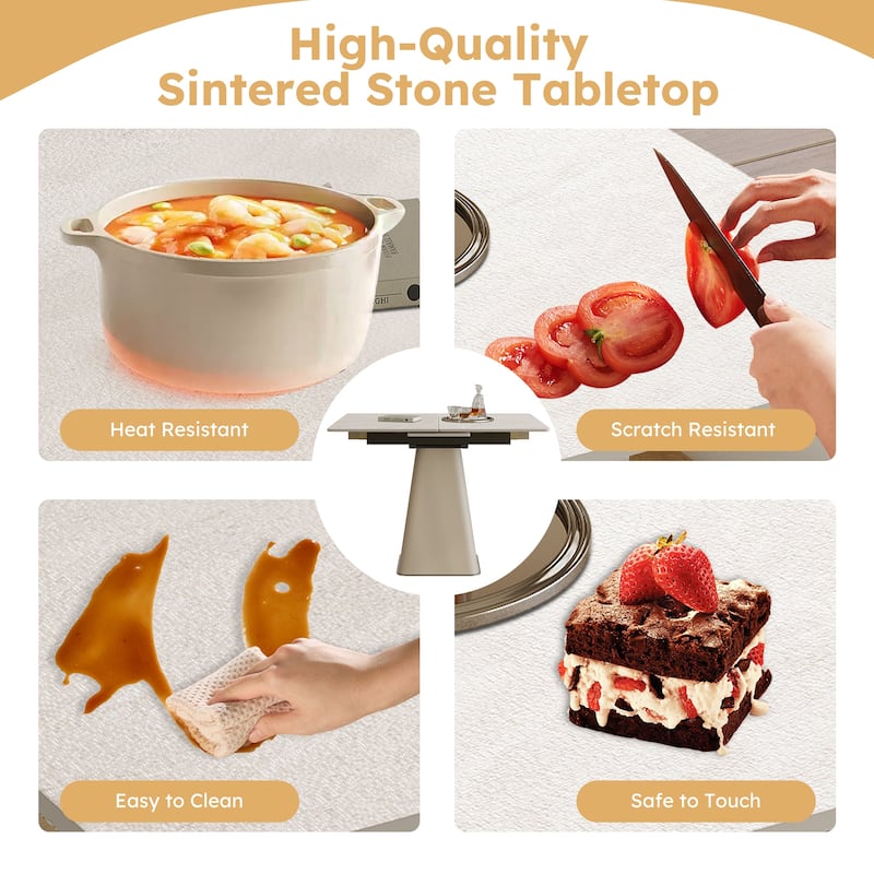 Retractable Home Office Table, Folding Dining Table, Expandable Kitchen Table with Leather-Wrapped Base