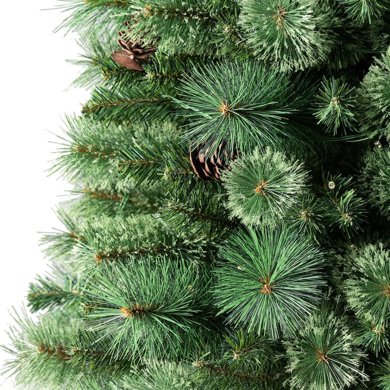 Glitzhome 5ft/6ft/7ft Pre-Lit Green Pine Christmas Potted Porch Tree with LED Lights and Remote Control