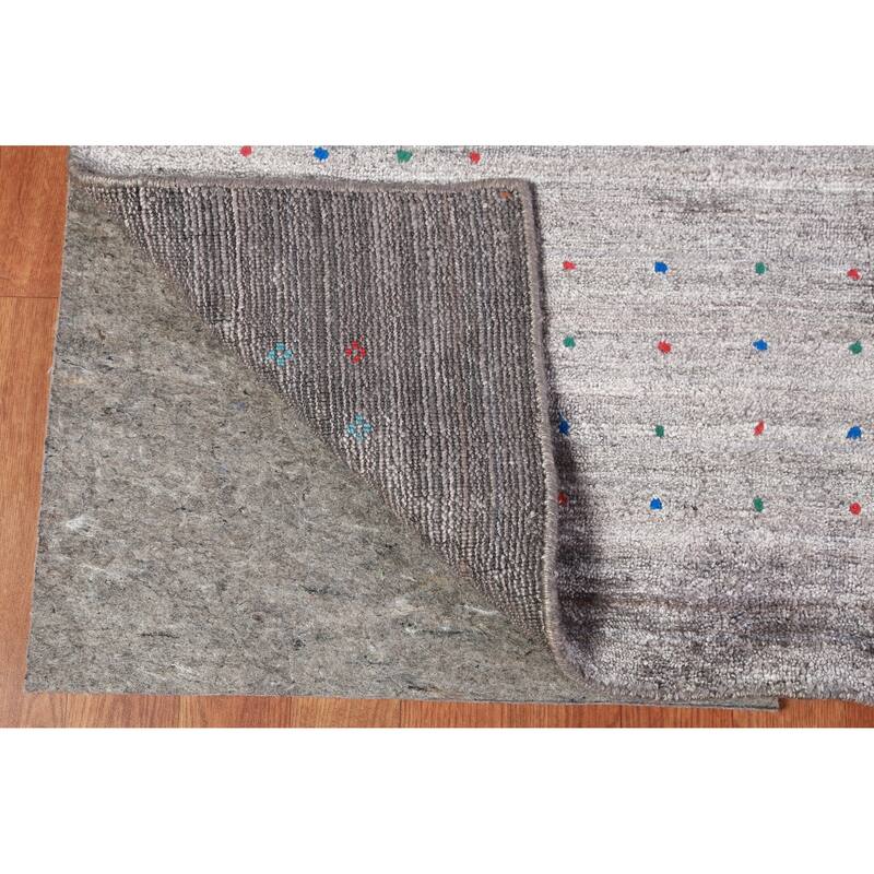 Hand Knotted Oriental Viscose Silk Carpet Tribal Stripe Greys & Charcoal Gabbeh Area Rug - 9' 9'' X 8' 0''