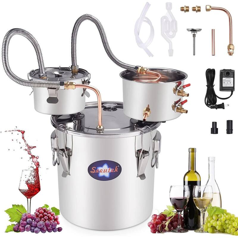 3 Pots Alcohol Still Stainless Steel Alcohol Distiller Copper Tube Spirit Boiler, Home Brewing and DIY Whisky Wine Brandy Making - 8Gal