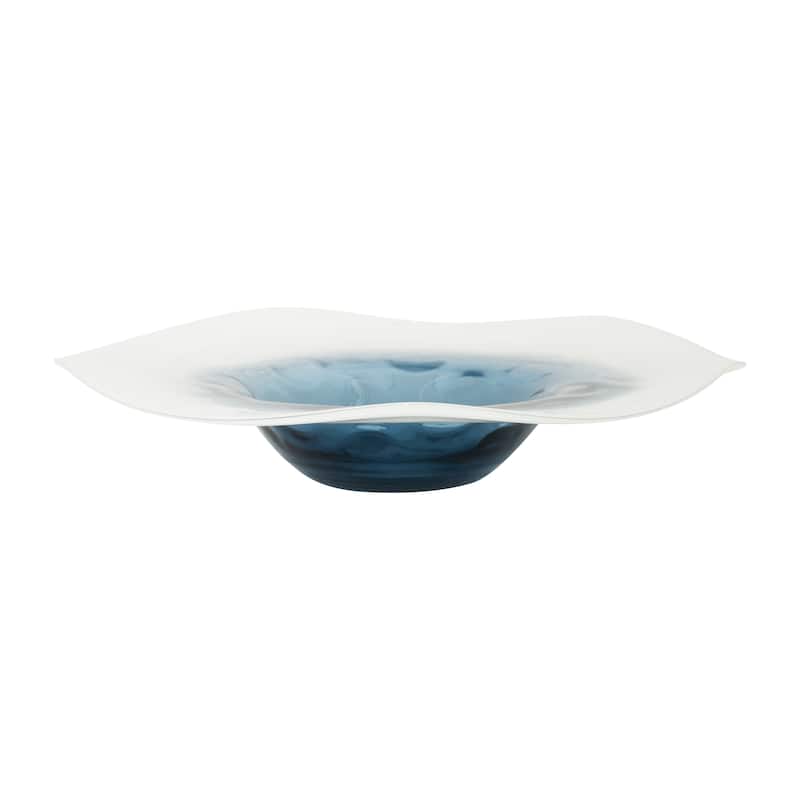 Sagebrook Home's Coastal Glass Blue Waters Decorative Bowl - 12" x 12" x 2" - Marbled Blue/white