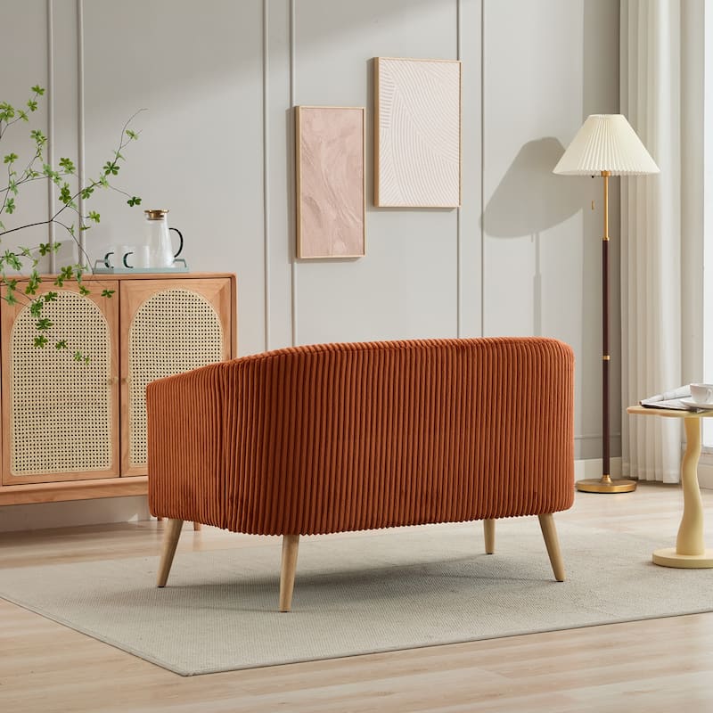 50.78" Modern Loveseat Couch Sofa, Corduroy Fabric Upholstered 2-Seat Sofa, Loveseat with Wooden Walnut Legs