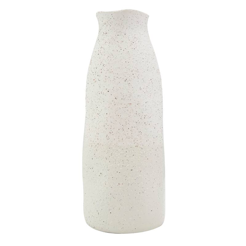 Cream Ceramic Abstract Wavy Vase with Textured Speckled Detailing