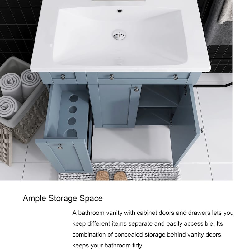 30 Inch MDF Freestanding Bathroom Vanity Set in White/ Grey/ Blue