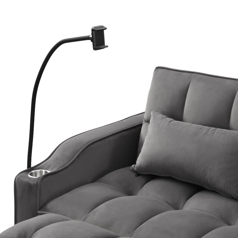 Modern Velvet Loveseat Futon Sofa with adjustable Reclining Backrest,Toss Pillows and Pockets